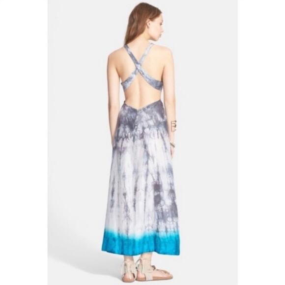 Free People 100% Silk Blue Grey Tie Dye Medium Dress - Picture 8 of 9